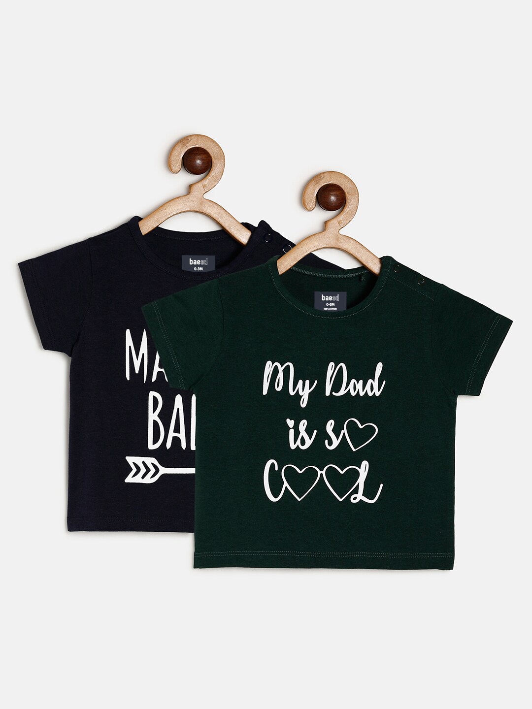 

BAESD Infants Pack Of 2 Typography Printed Bamboo T-shirts, Navy blue