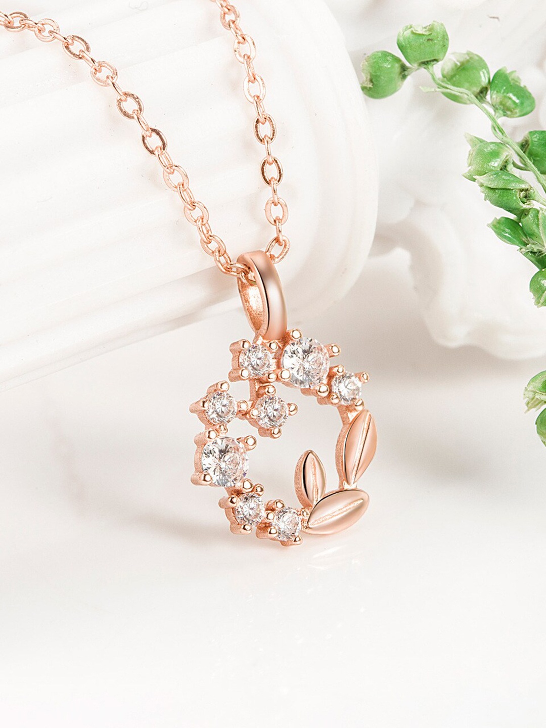 

MYKI Rose Gold-Plated CZ-Studded Pendant With Chain