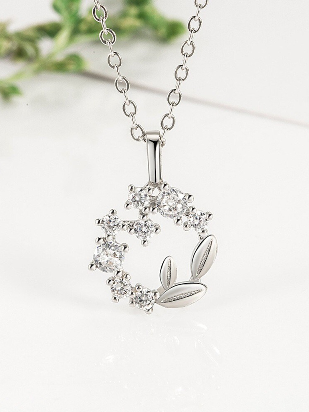 

MYKI Silver-Plated CZ-Studded Pendant With Chain