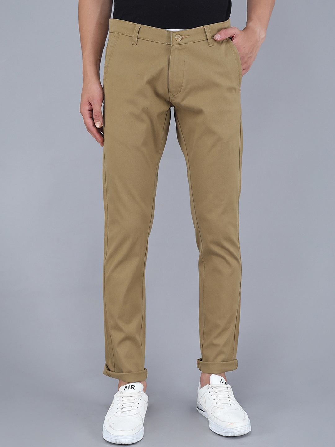 

TQS Men Regular Fit Mid-Rise Pure Cotton Trousers, Khaki