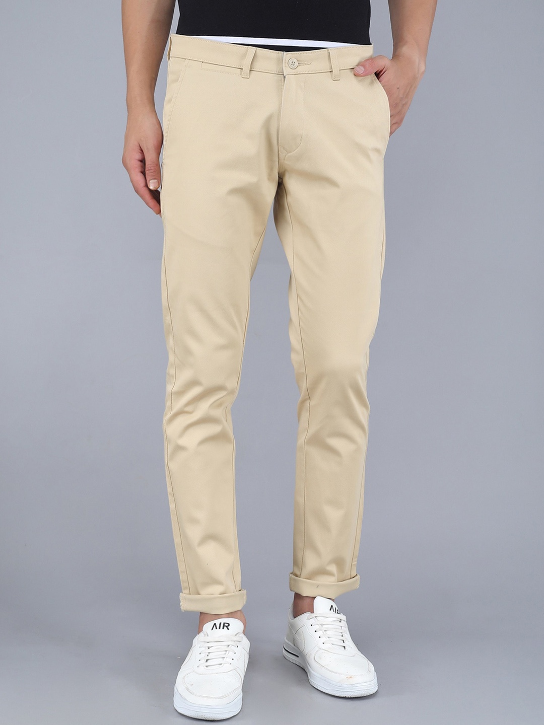 

TQS Men Regular Fit Mid-Rise Pure Cotton Trousers, Beige
