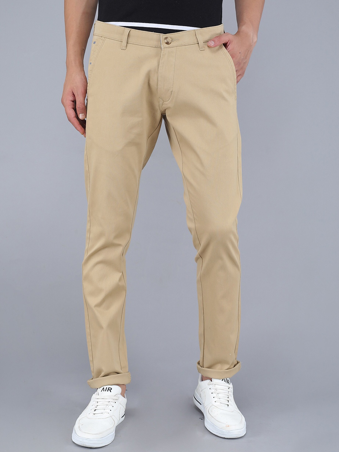 

TQS Men Mid-Rise Pure Cotton Trousers, Beige