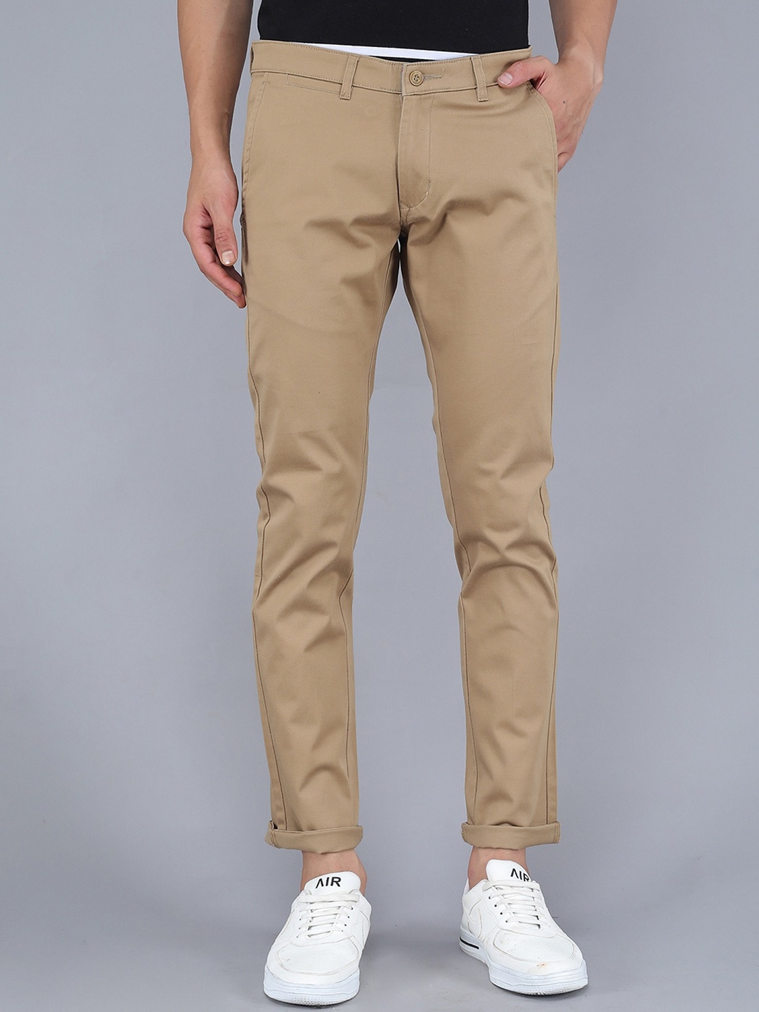 

TQS Men Comfort Mid-Rise Pure Cotton Trousers, Khaki