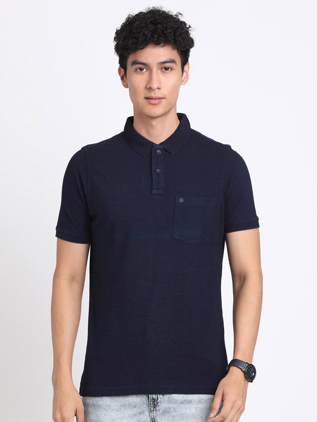 

Turtle Polo Collar Pure Cotton Slim Fit T-shirt, Navy blue