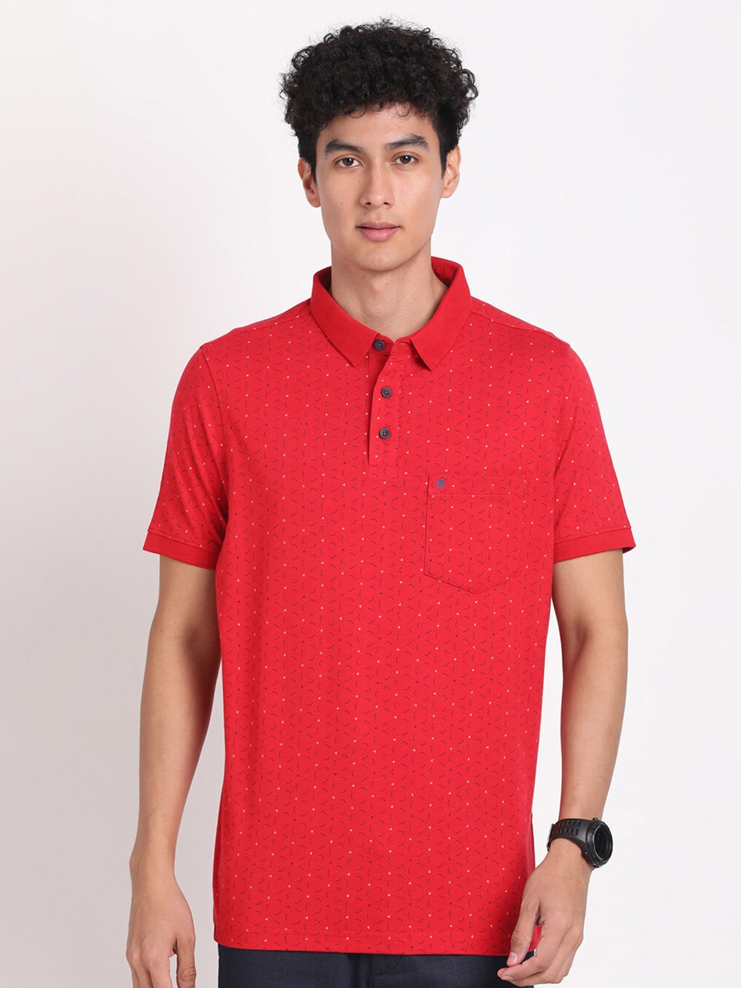 

Turtle Abstract Printed Polo Collar Pure Cotton Slim Fit T-shirt, Red