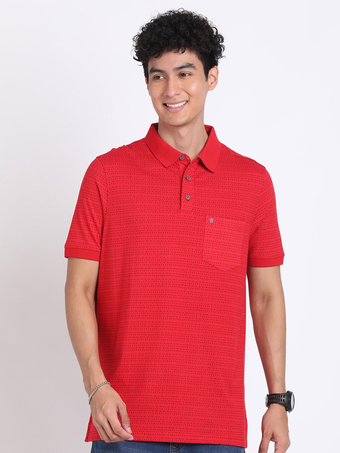 

Turtle Abstract Printed Polo Collar Pure Cotton Slim Fit T-shirt, Red