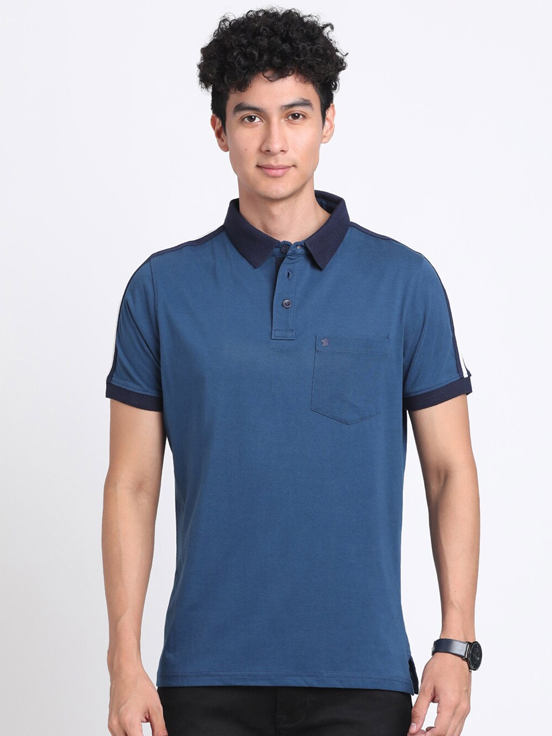 

Turtle Slim Fit Polo Collar Pure Cotton T-shirt, Navy blue