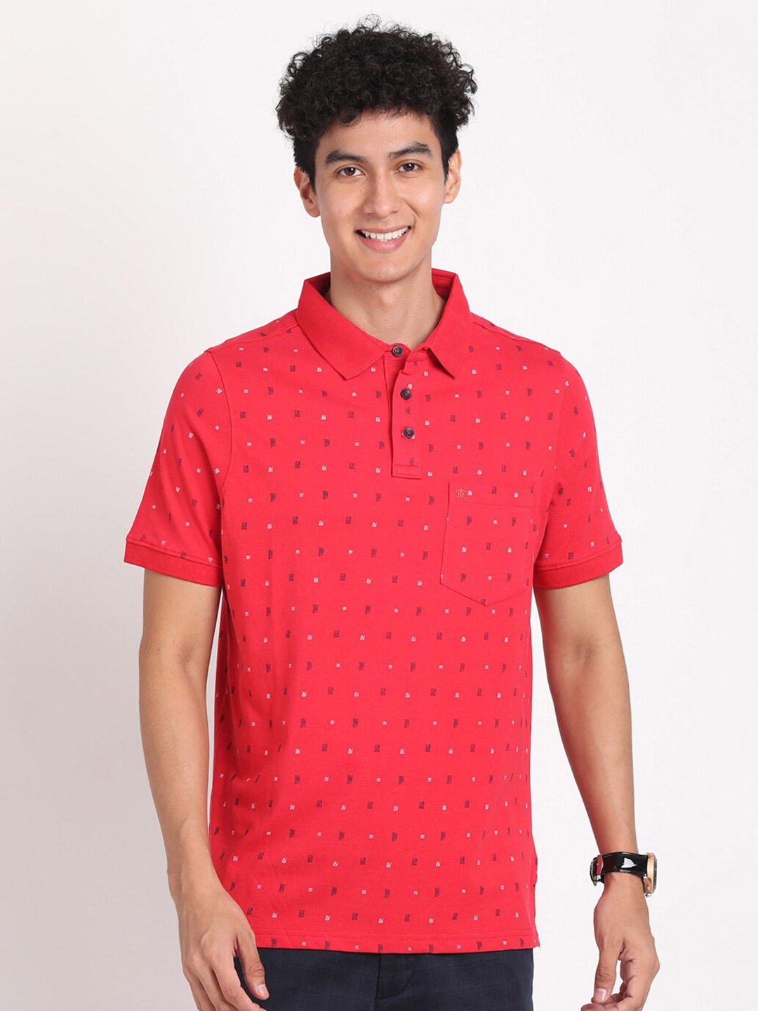 

Turtle Conversational Printed Polo Collar Pure Cotton Pockets Slim Fit T-shirt, Red