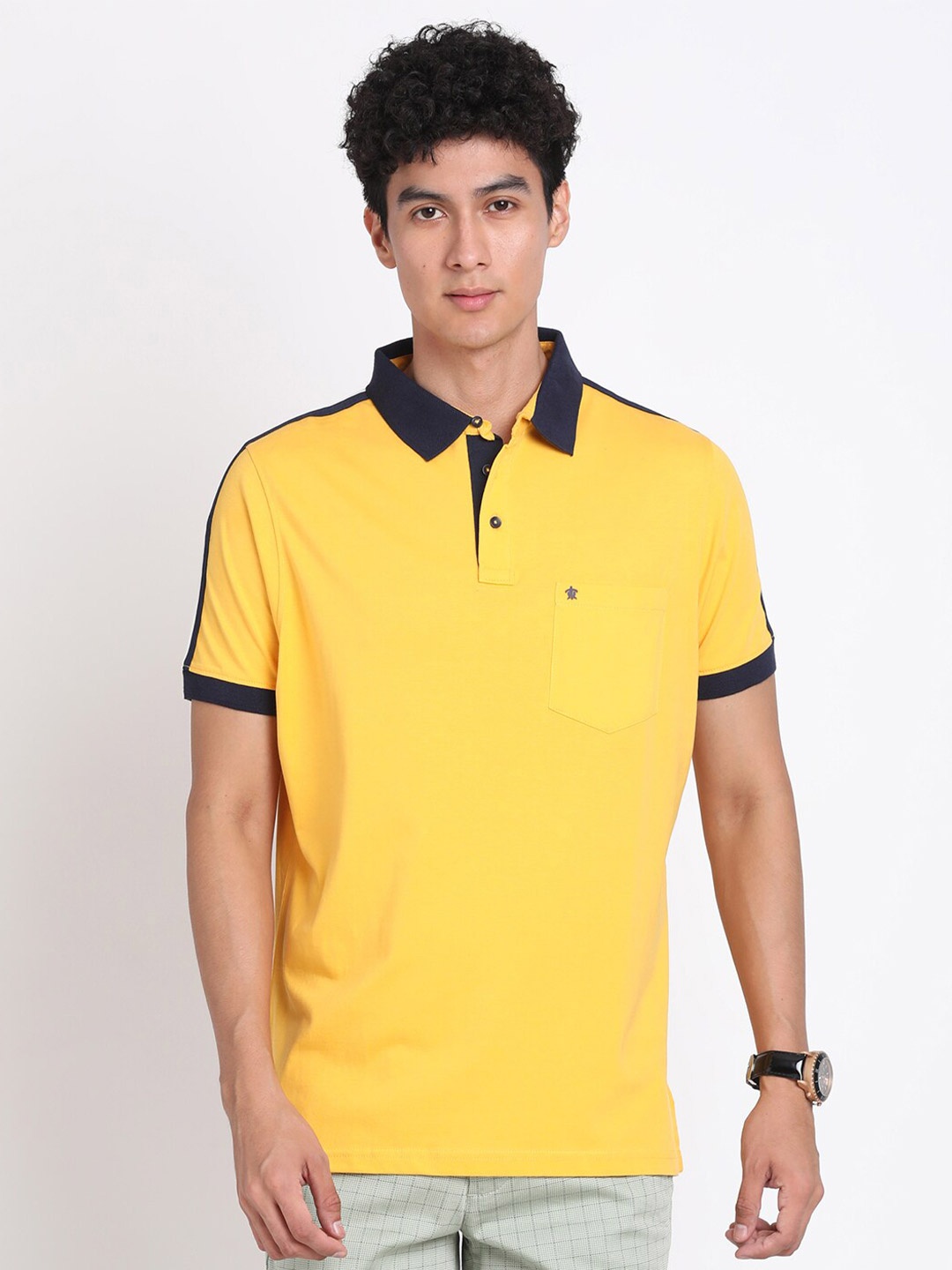 

Turtle Slim Fit Polo Collar Pure Cotton T-shirt, Yellow