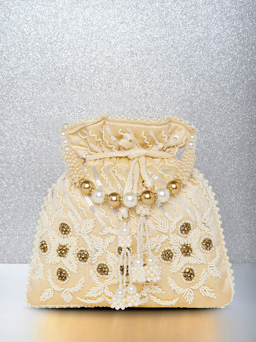 

Peora Embellished Potli Clutch, Cream