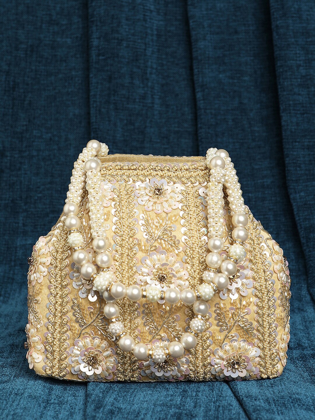

Peora Embellished Potli Clutch, Cream