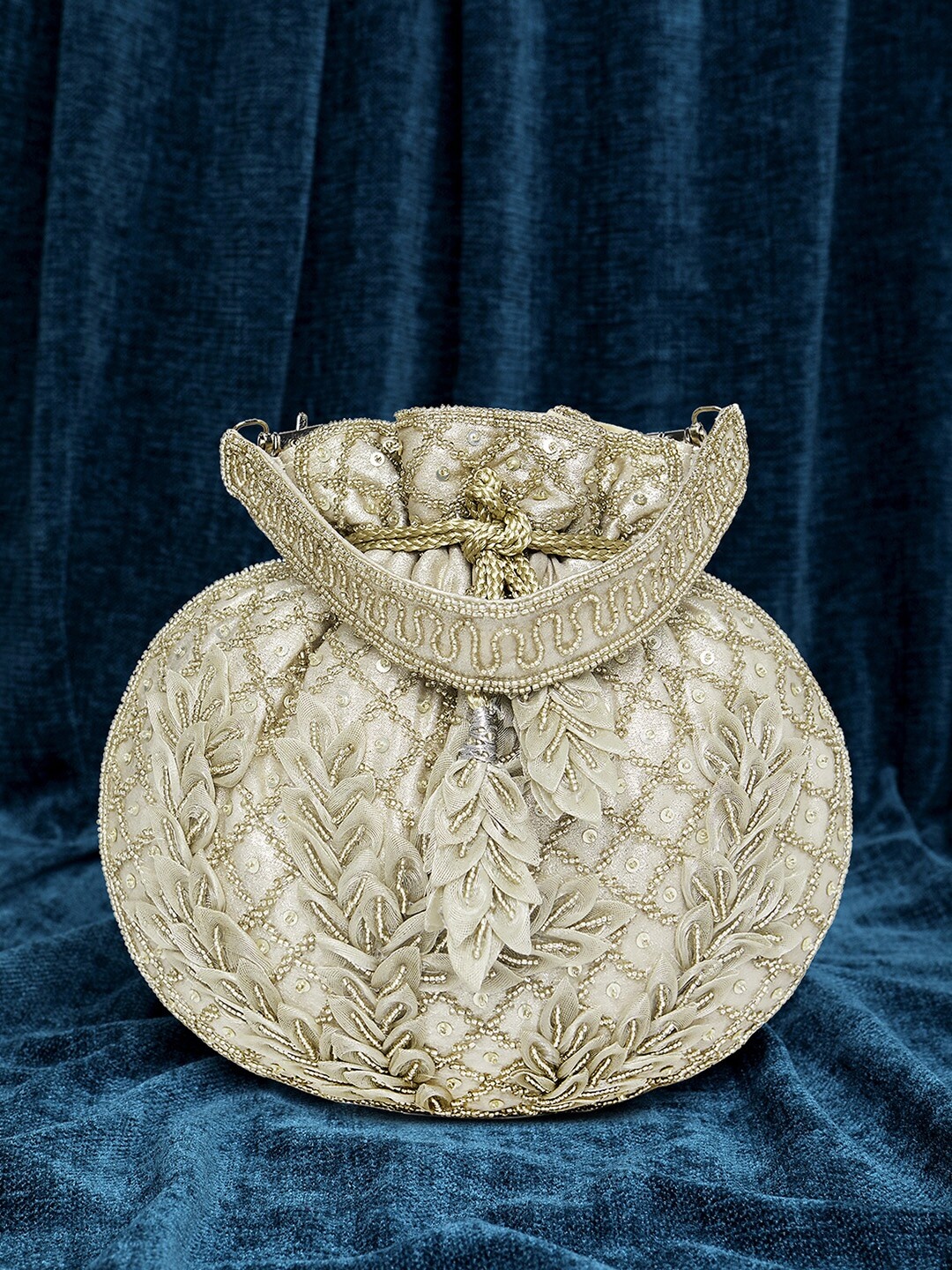 

Peora Embroidered Potli Clutch, Grey