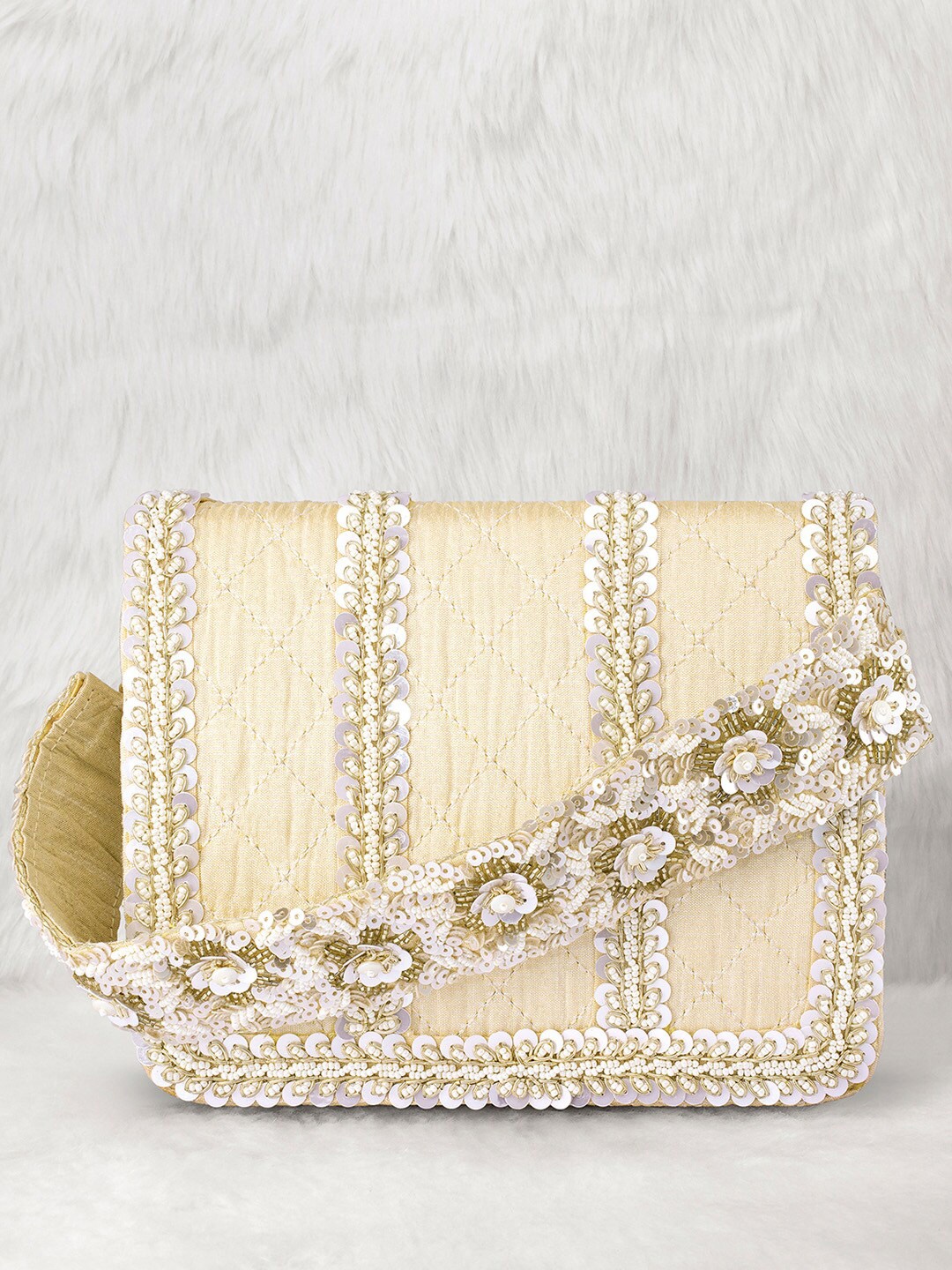 

Peora Embellished Envelope Clutch, Cream