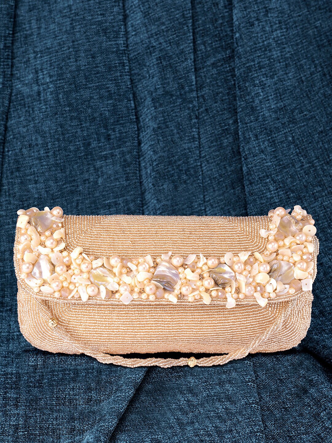 

Peora Embellished Foldover Clutch, Rose gold