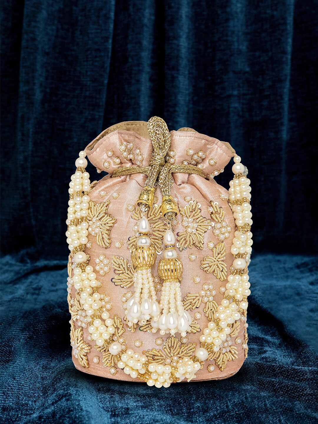 

Peora Embellished Potli Clutch, Peach