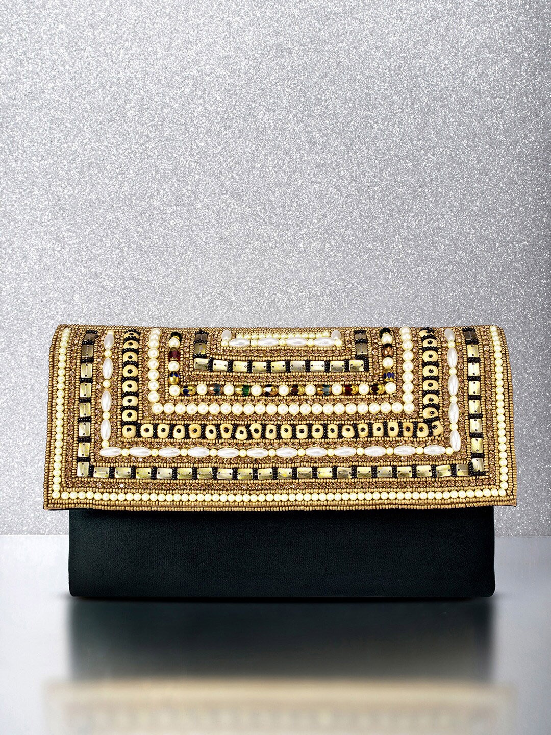 

Peora Embellished Envelope Clutch, Black