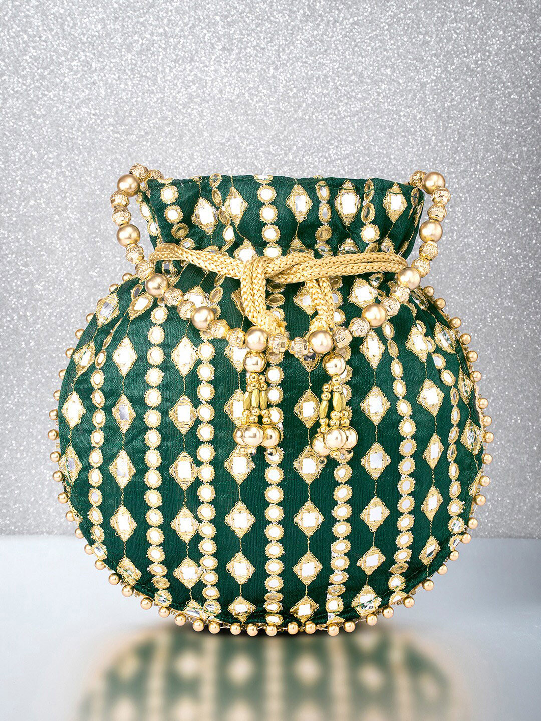 

Peora Embellished Potli Clutch, Green