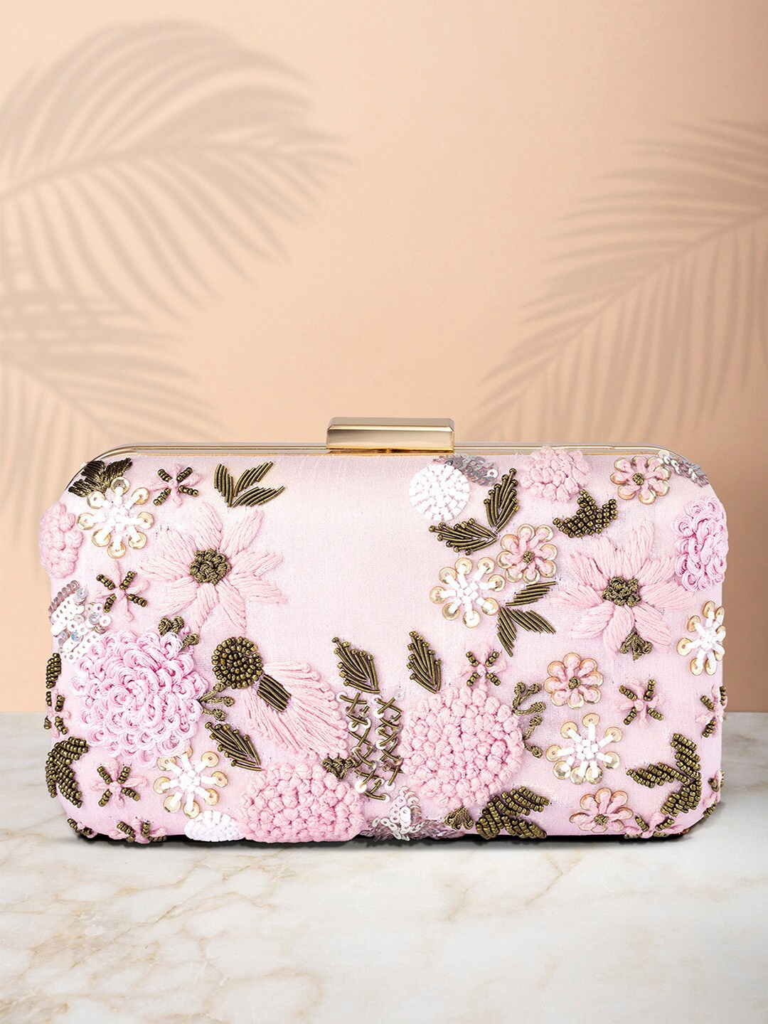 

Peora Floral Printed Box Clutch, Pink