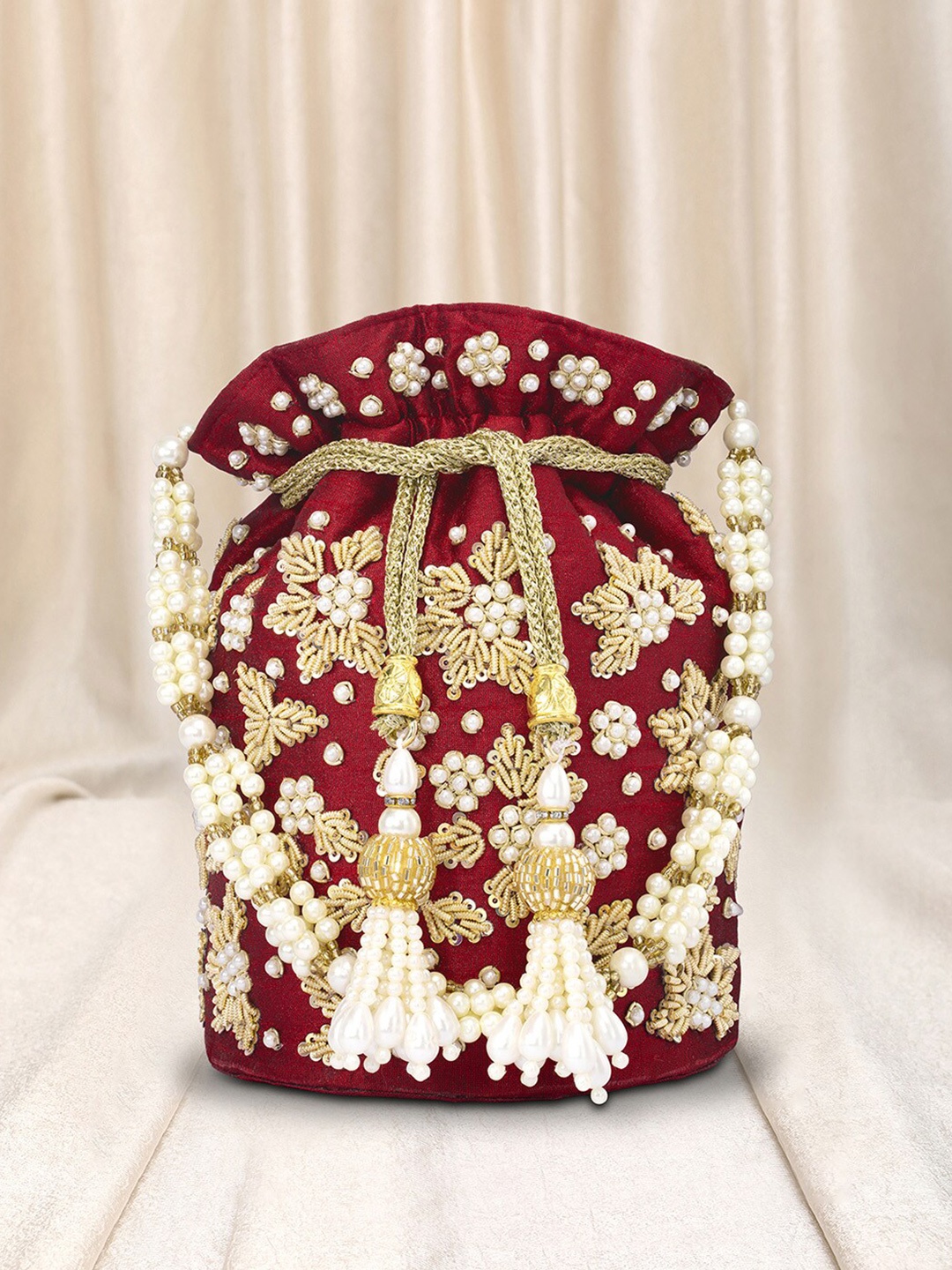 

Peora Embellished Potli Clutch, Maroon