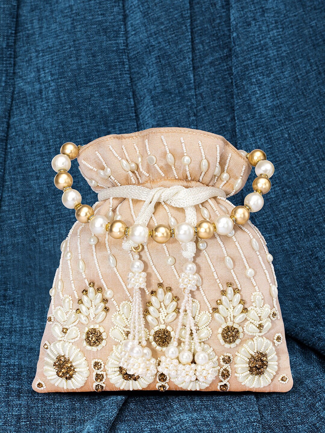 

Peora Embellished Potli Clutch, Rose gold