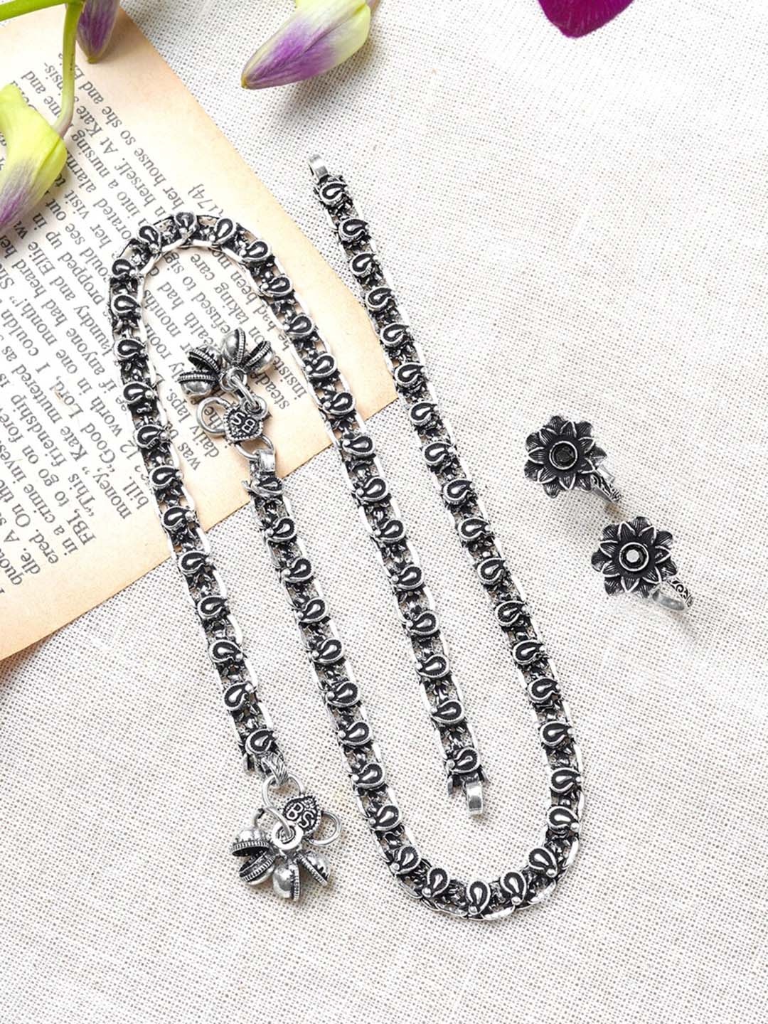 

TEEJH Set Of 4 Silver-Plated Oxidised Jewellery Set