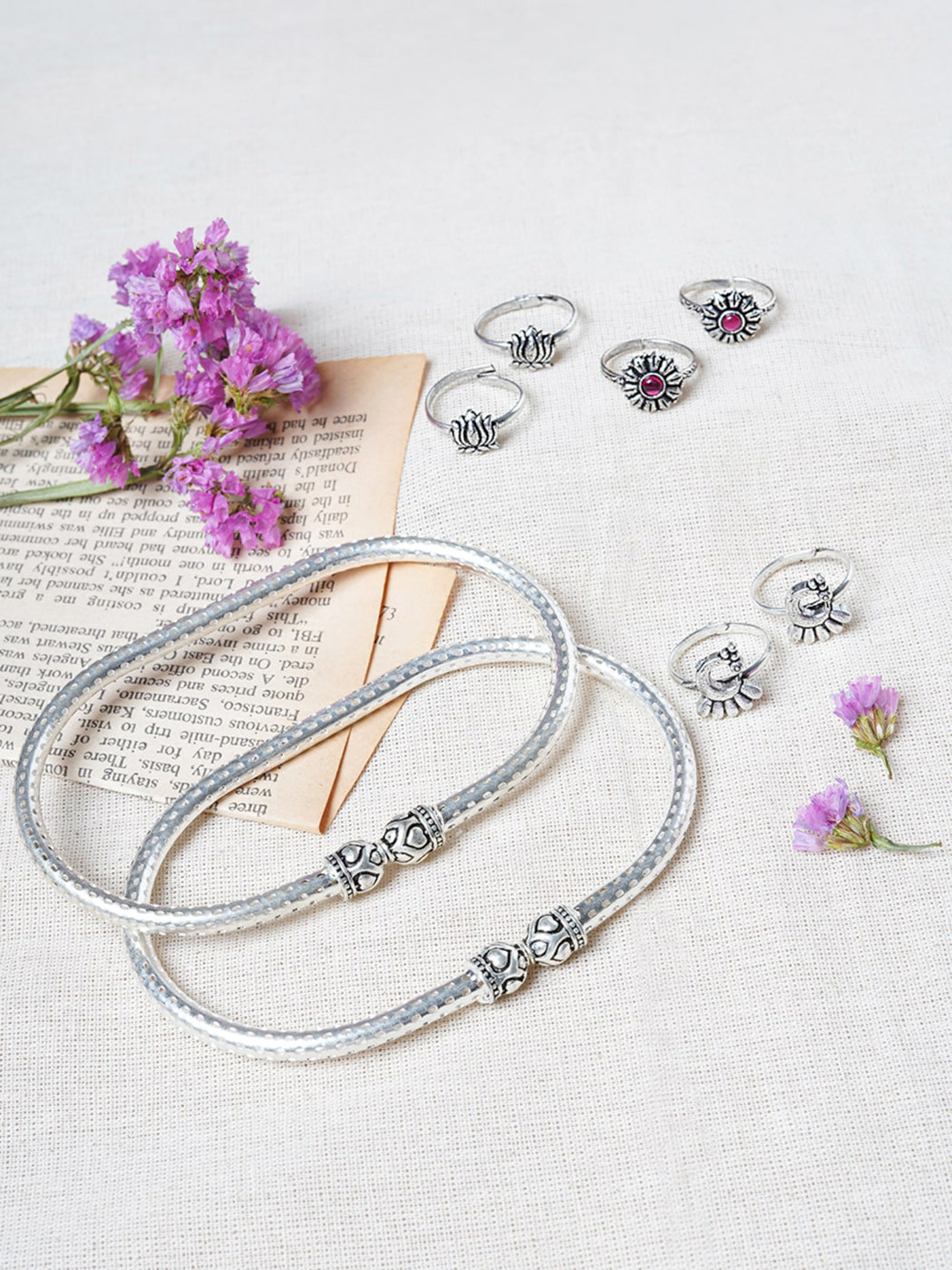 

TEEJH Set Of 3 Silver-Plated Anklet & Toe Rings