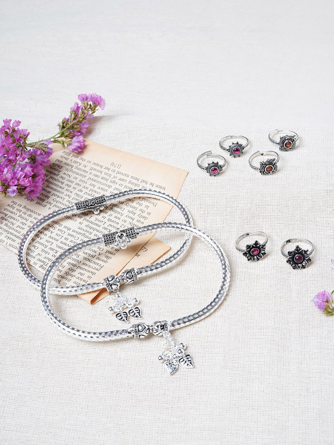 

TEEJH Silver-Plated Anklet With Toe Ring