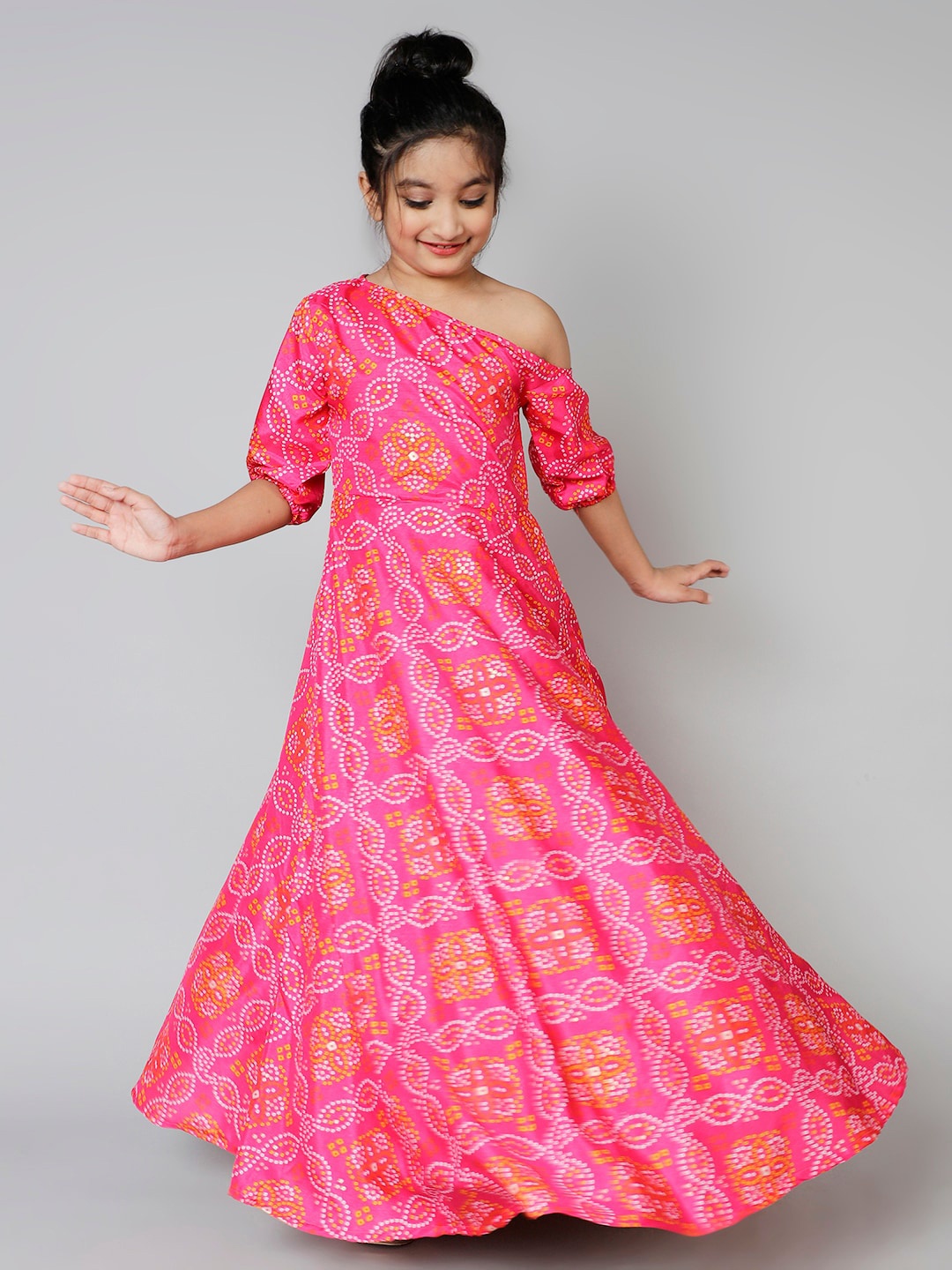 

Aks Kids Girls Geometric Printed Maxi Dress, Pink