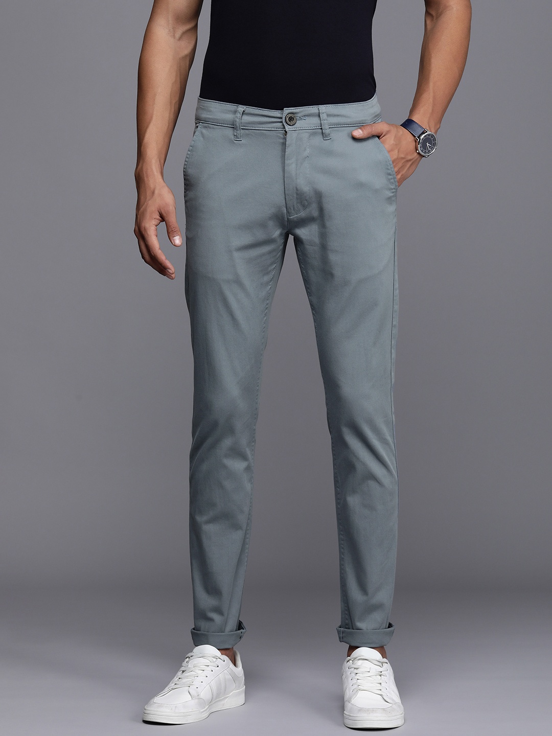 

WROGN Men Mid-Rise Pure Cotton Chinos, Grey