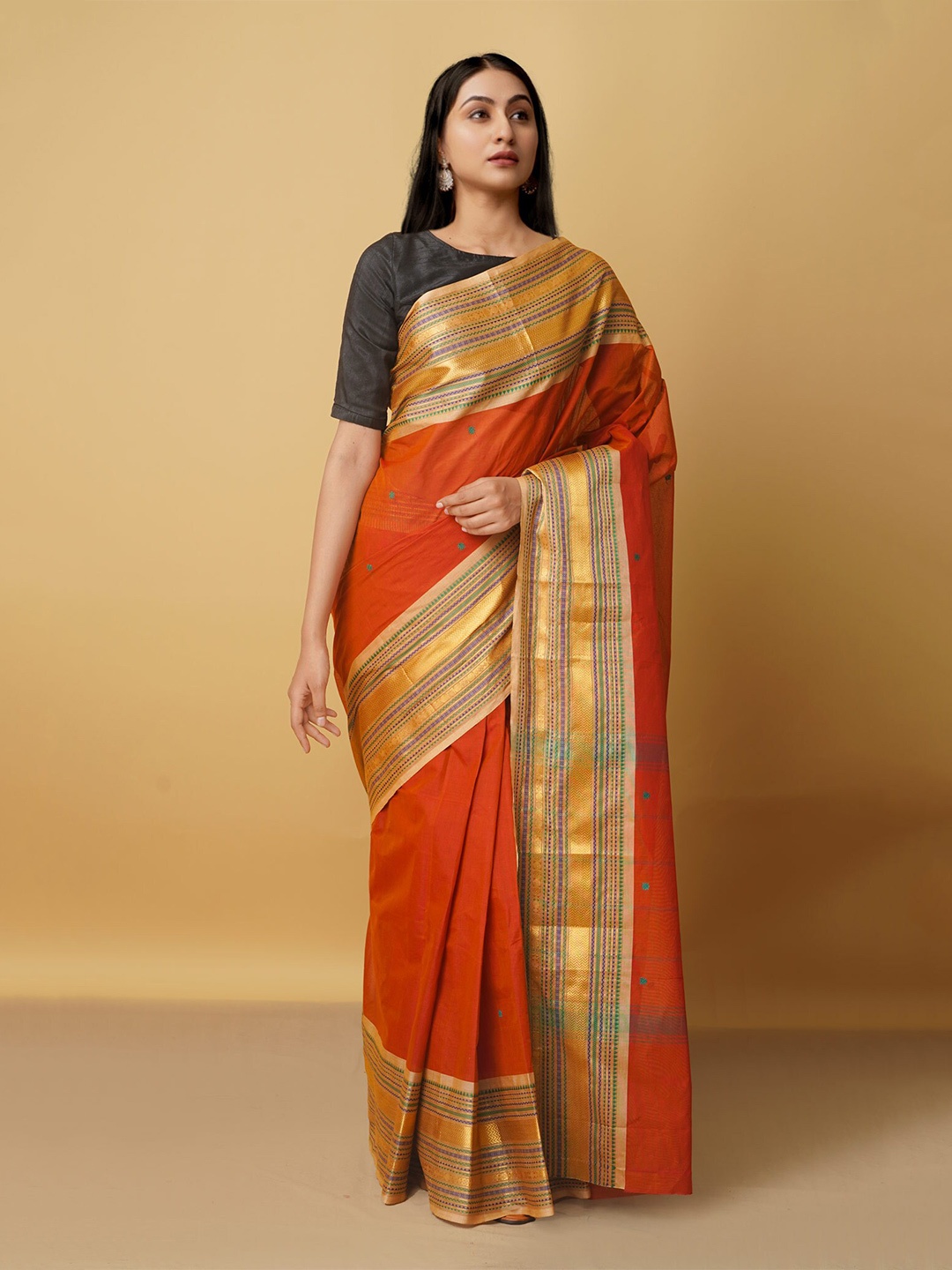 

Unnati Silks Woven Design Zari Pure Cotton Kanjeevaram Saree, Maroon