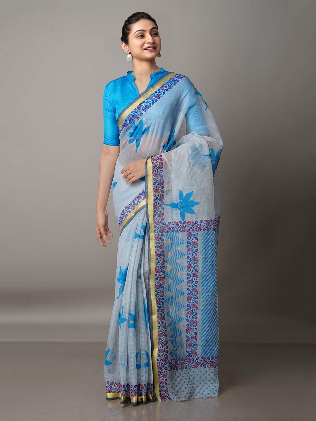 

Unnati Silks Ethnic Motifs Zari Pure Cotton Kota Saree, Blue