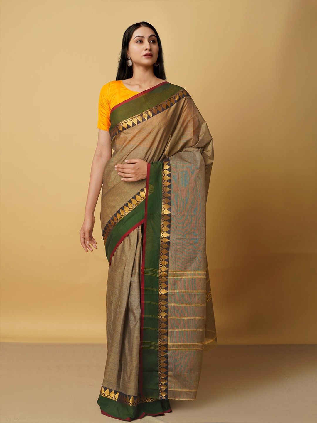 

Unnati Silks Zari Pure Cotton Kanjeevaram Saree, Brown