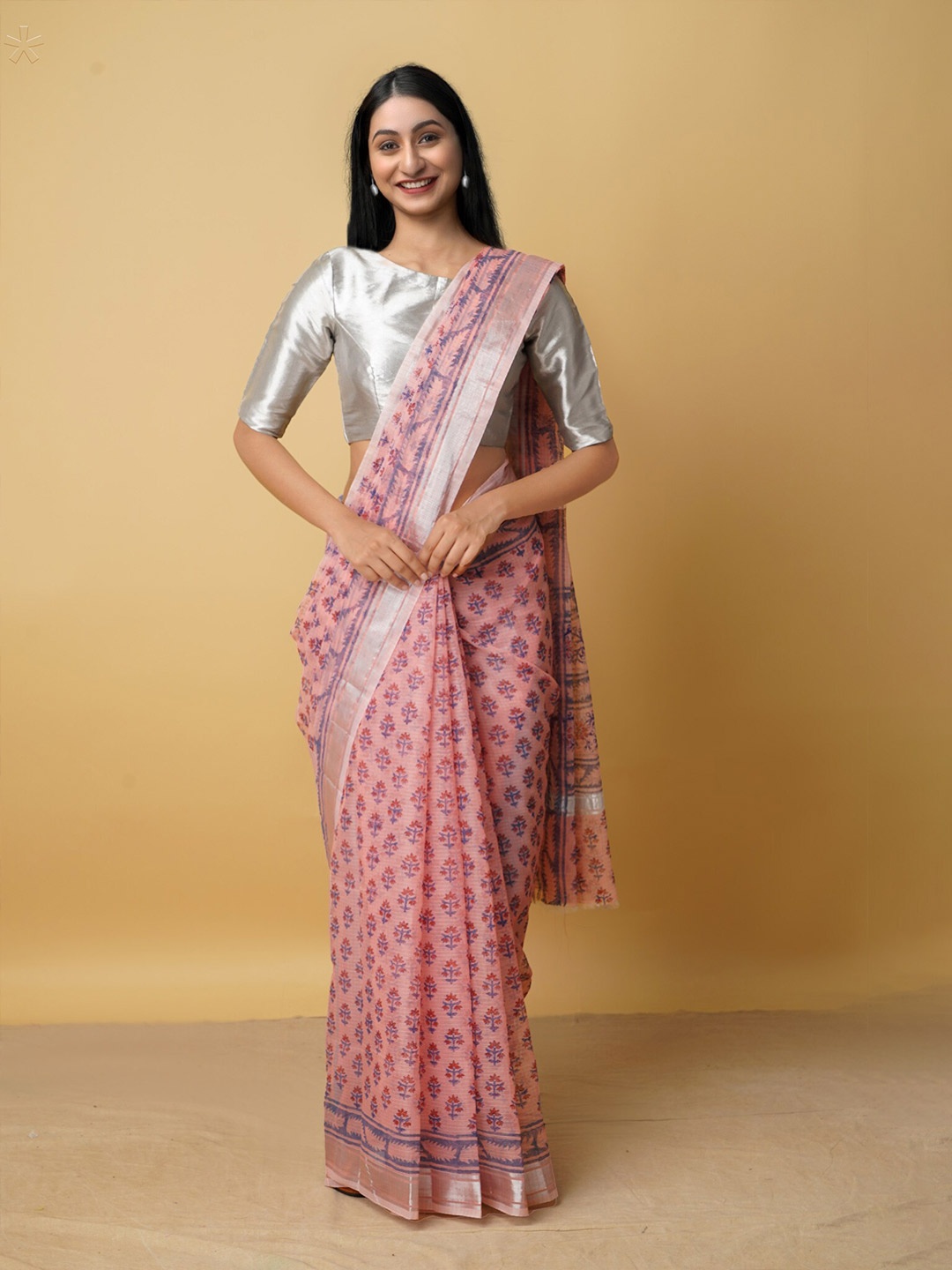 

Unnati Silks Ethnic Motifs Zari Pure Cotton Kota Saree, Pink