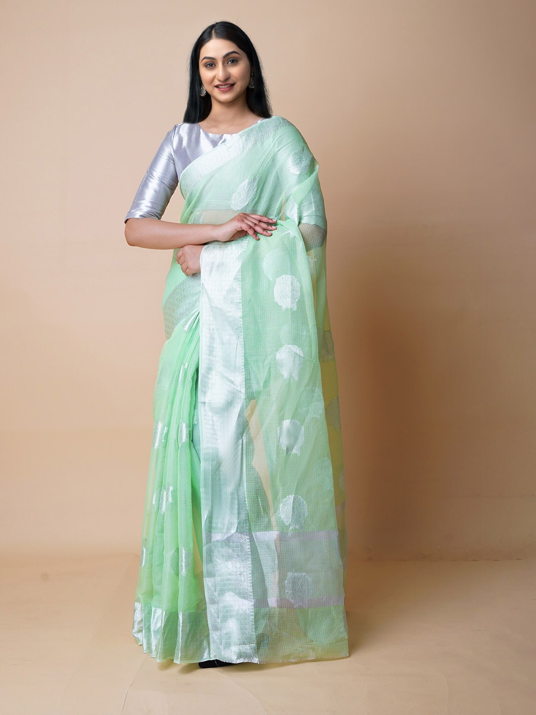 

Unnati Silks Ethnic Motifs Woven Design Banarasi Saree, Green