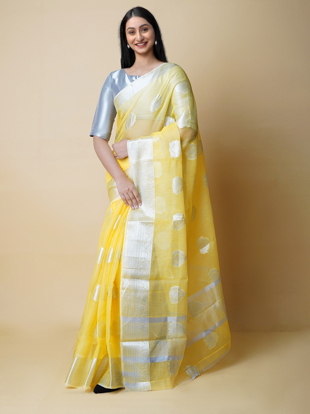 

Unnati Silks Floral Woven Design Zari Handloom Banarasi Saree, Yellow