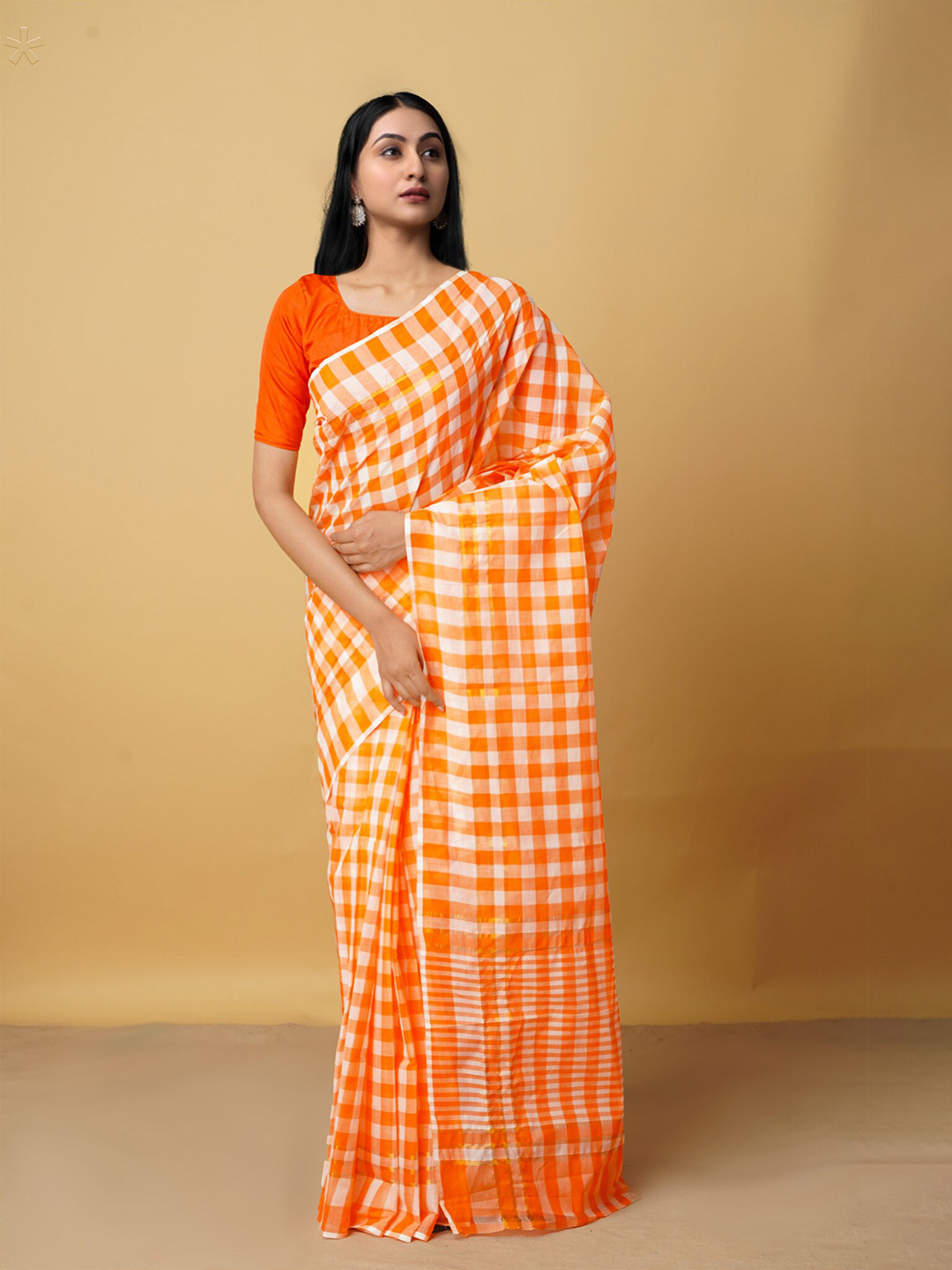 

Unnati Silks Woven Design Pure Cotton Mangalagiri Saree, Orange