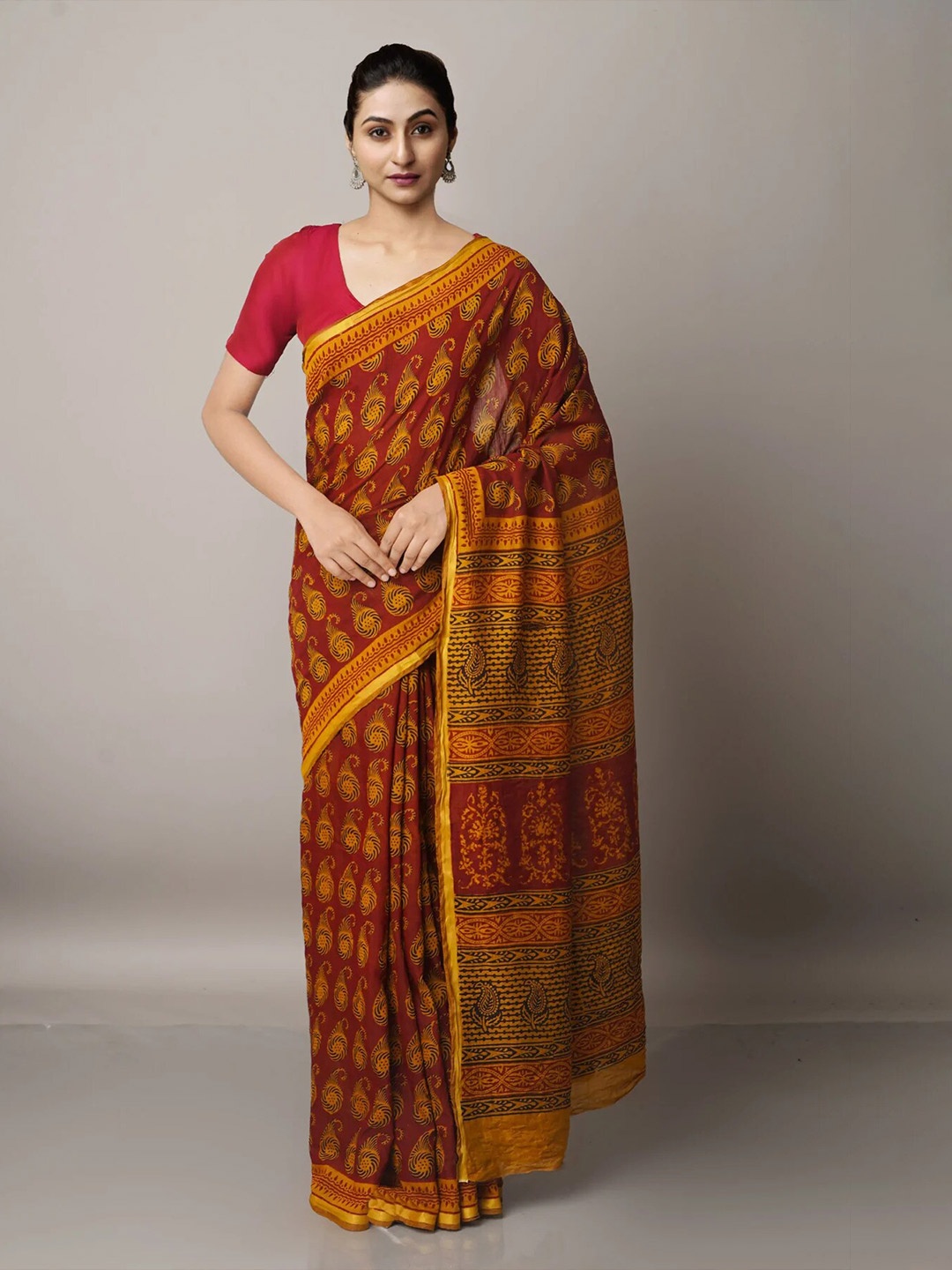 

Unnati Silks Paisley Chanderi Saree, Maroon
