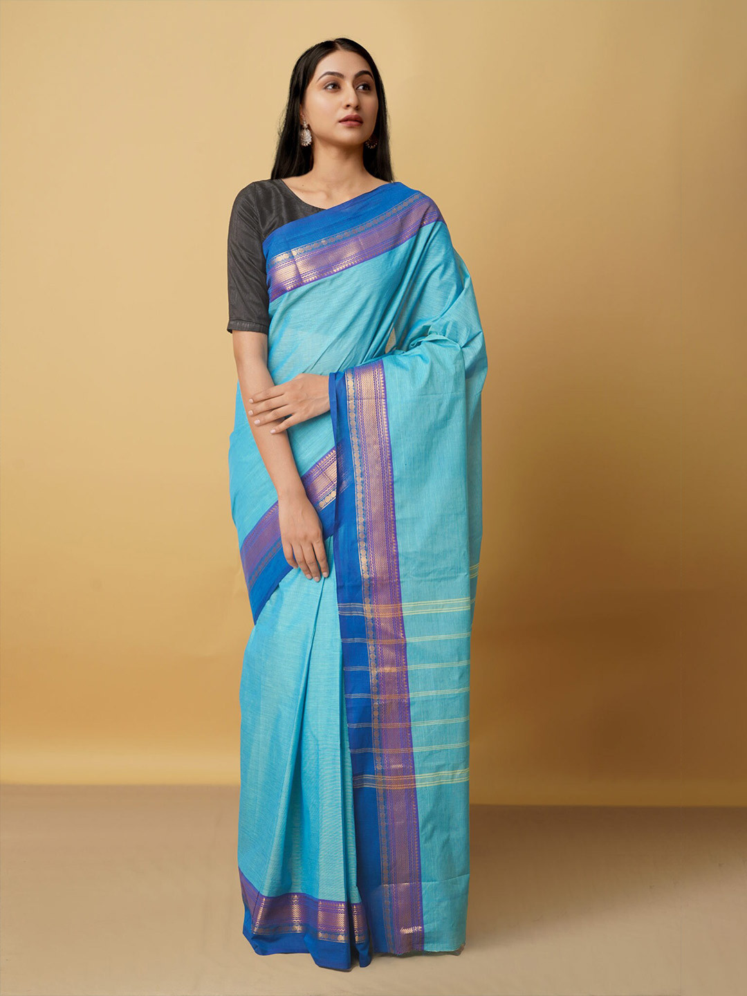 

Unnati Silks Zari Pure Cotton Kanjeevaram Saree, Blue