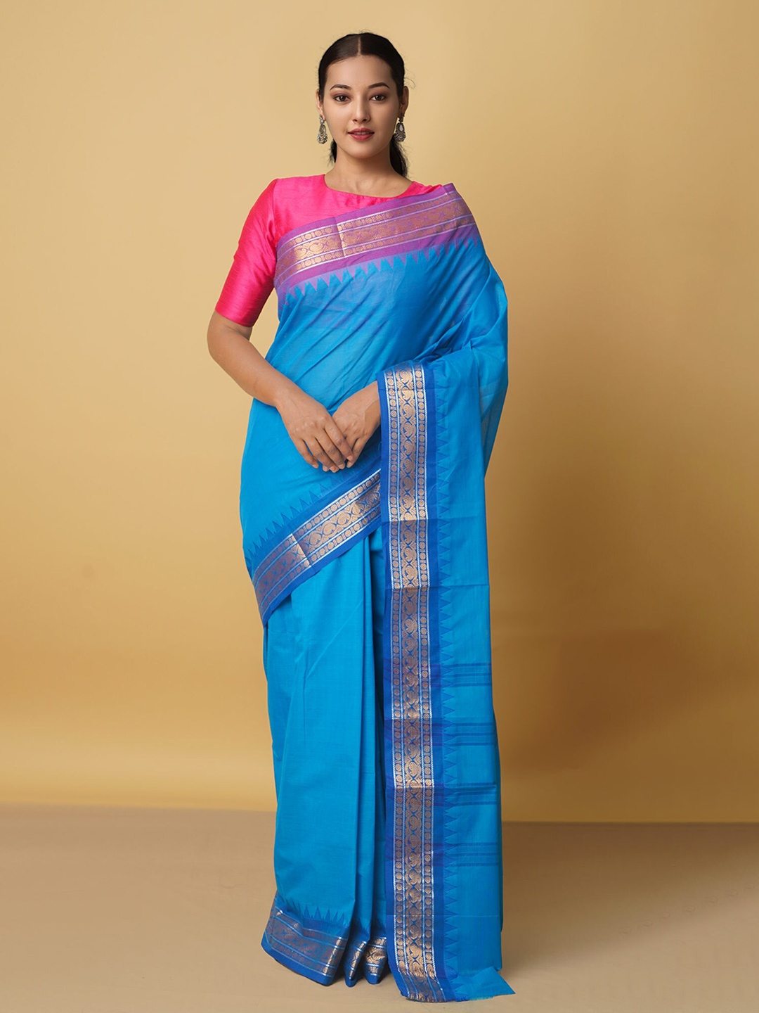 

Unnati Silks Zari Pure Cotton Kanjeevaram Saree, Blue