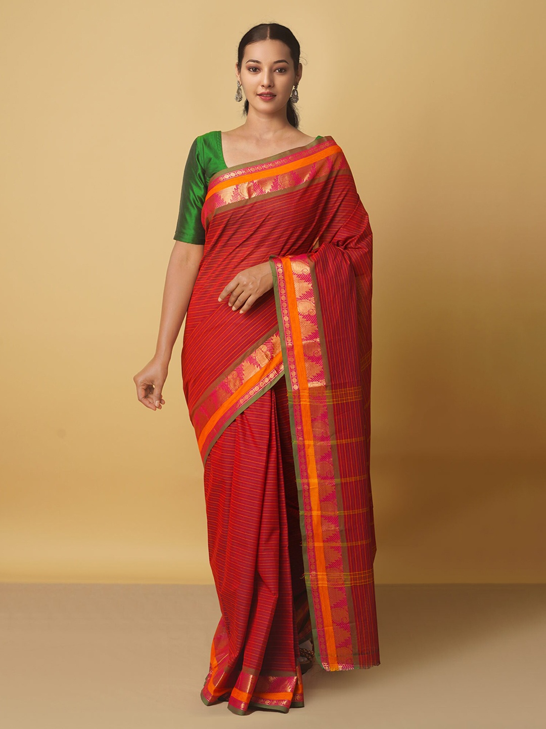 

Unnati Silks Woven Design Zari Pure Cotton Kanjeevaram Saree, Maroon