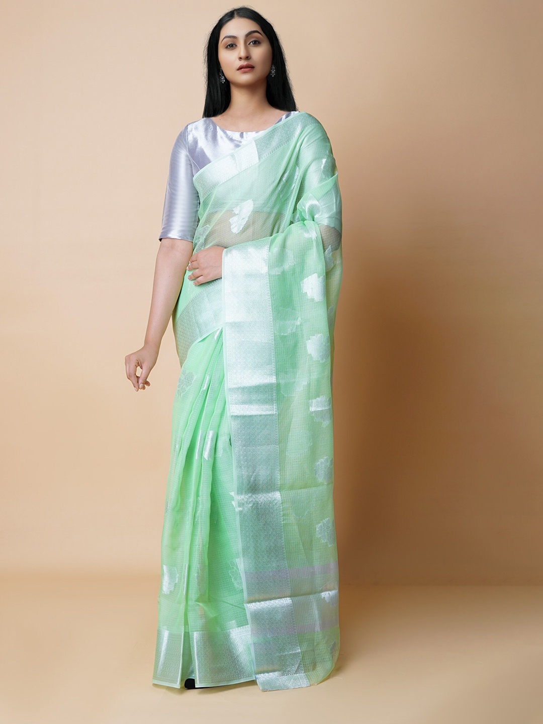 

Unnati Silks Ethnic Motifs Woven Design Banarasi Saree, Green