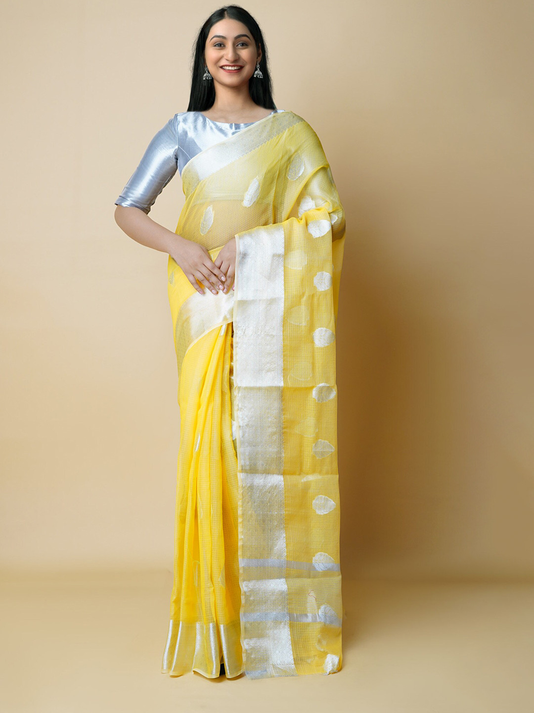

Unnati Silks Ethnic Motifs Woven Design Zari Kota Saree, Yellow
