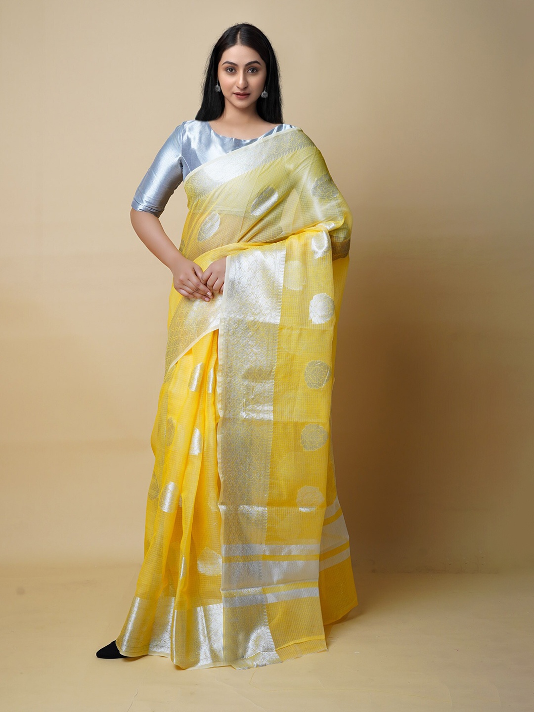 

Unnati Silks Ethnic Motifs Woven Design Banarasi Saree, Yellow