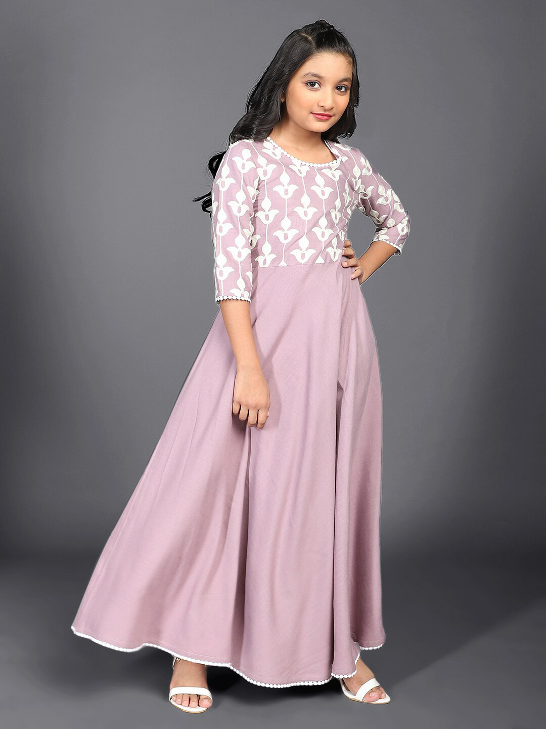 

Aks Kids Girls Ethnic Motifs Embroidered Maxi Ethnic Dress, Lavender