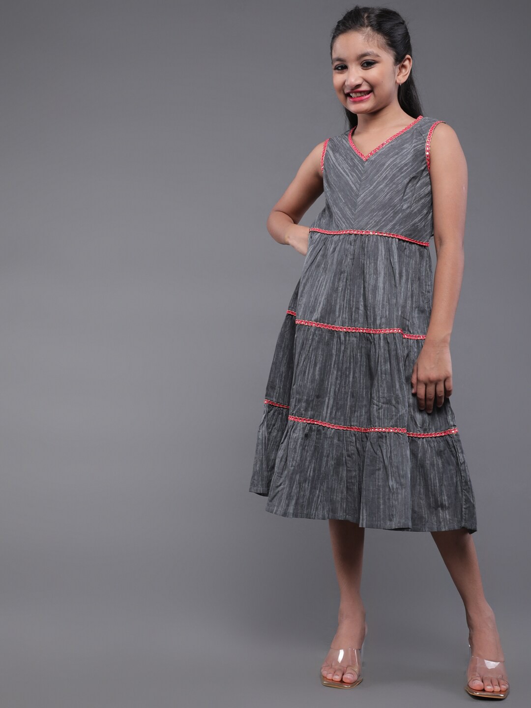 

Aks Kids Girls Abstract Printed Empire Midi Dress, Grey