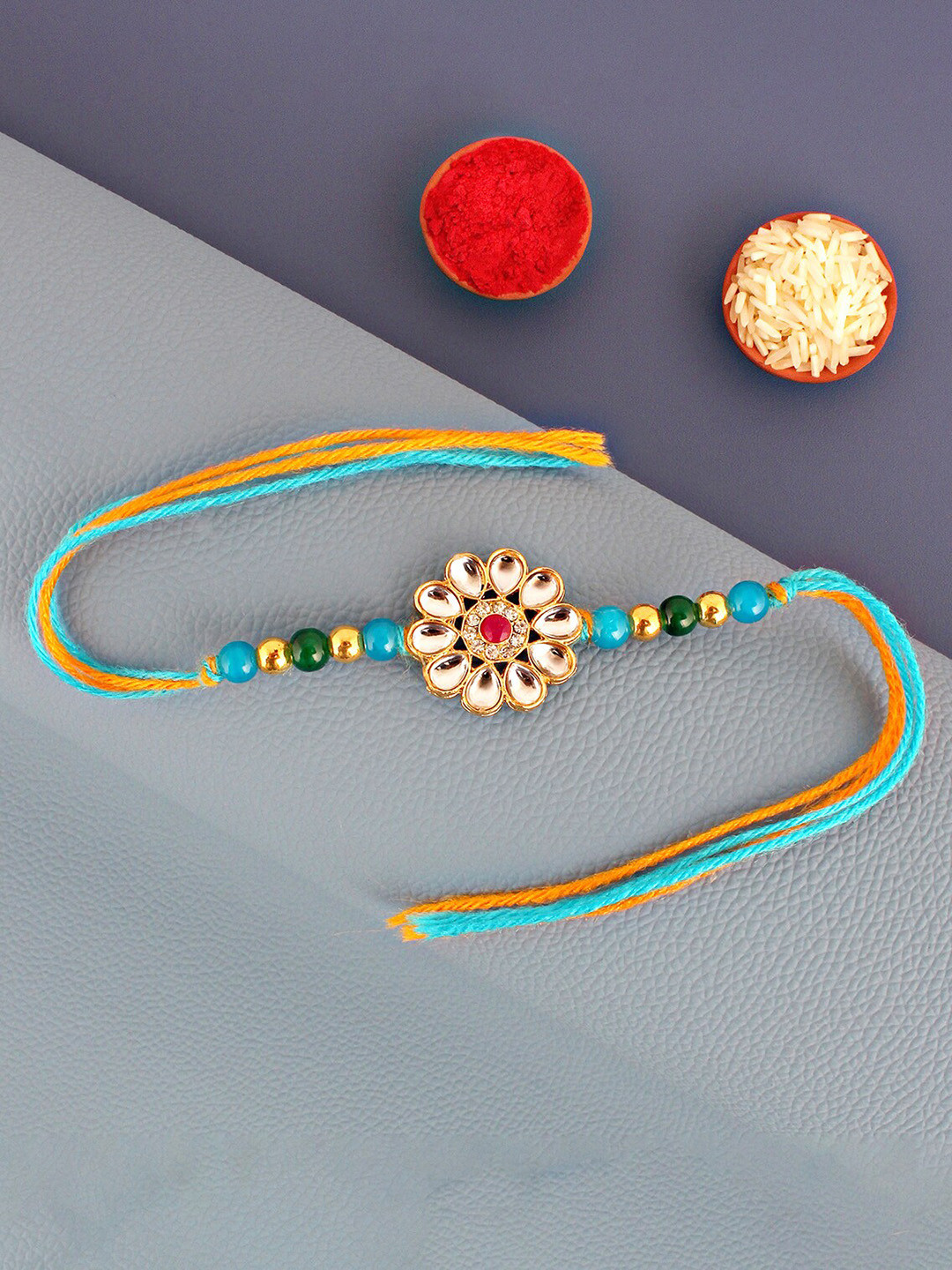 

LUCKY JEWELLERY Charm Detail Rakhi With Roli & Chawal, Blue