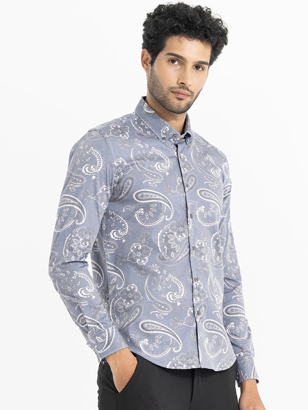 

Snitch Printed Classic Slim Fit Casual Shirt, Grey