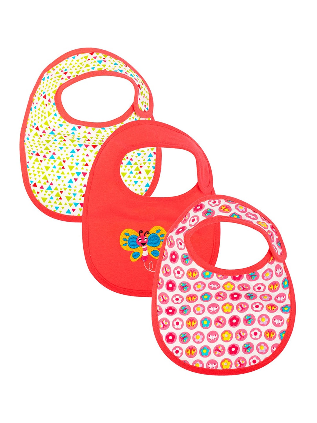 

MeeMee Infants Pack Of 3 Printed Pure Cotton Bibs, Pink