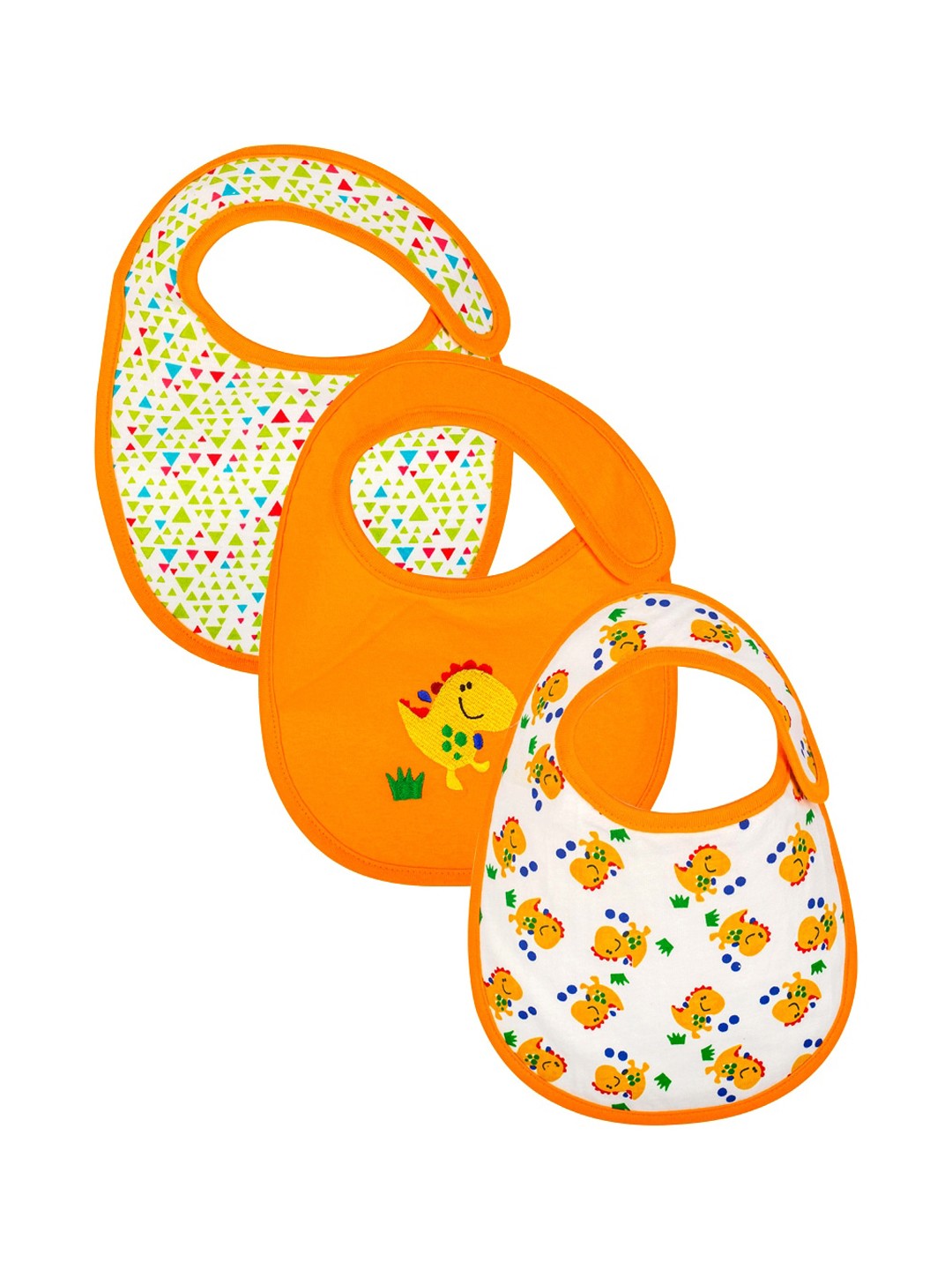 

MeeMee Infants Pack Of 3 Printed Pure Cotton Bibs, Orange