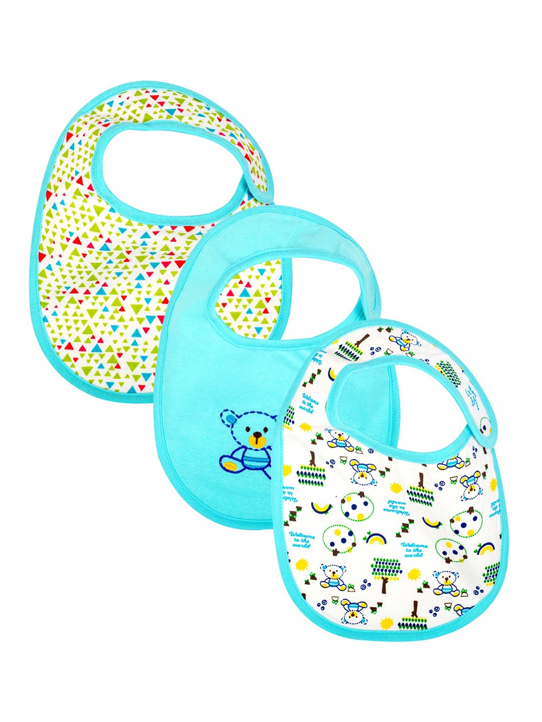 

MeeMee Infants Pack Of 3 Printed Pure Cotton Bibs, Blue